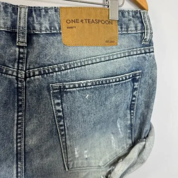 One Teaspoon Bandit Denim Shorts High Rise Distressed Women's 30 - Picture 10 of 10